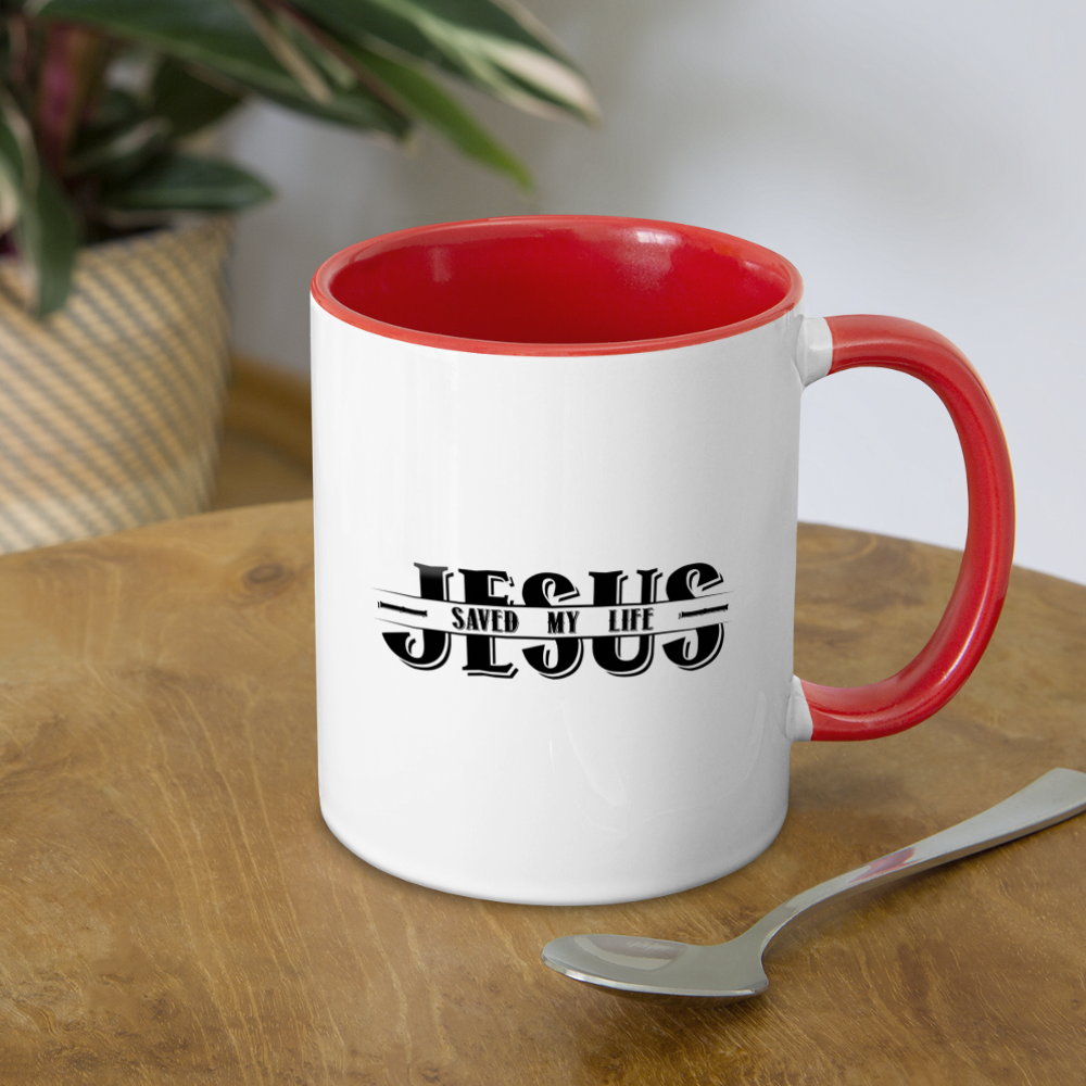 Jesus Saved My Life Coffee Mug - white/red