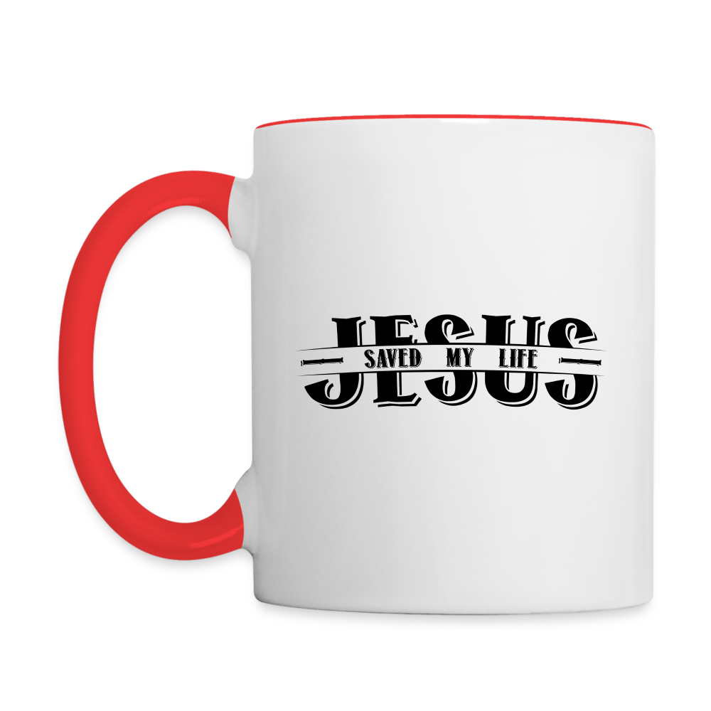 Jesus Saved My Life Coffee Mug - white/red