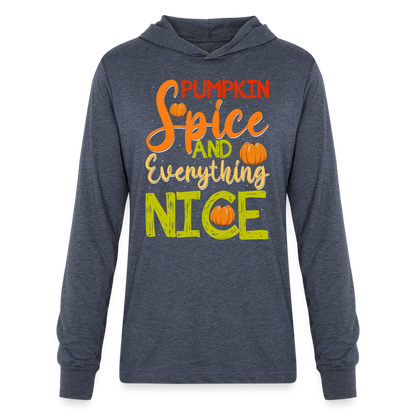 Pumpkin Spice and Everything Nice Long Sleeve Hoodie Shirt - heather navy