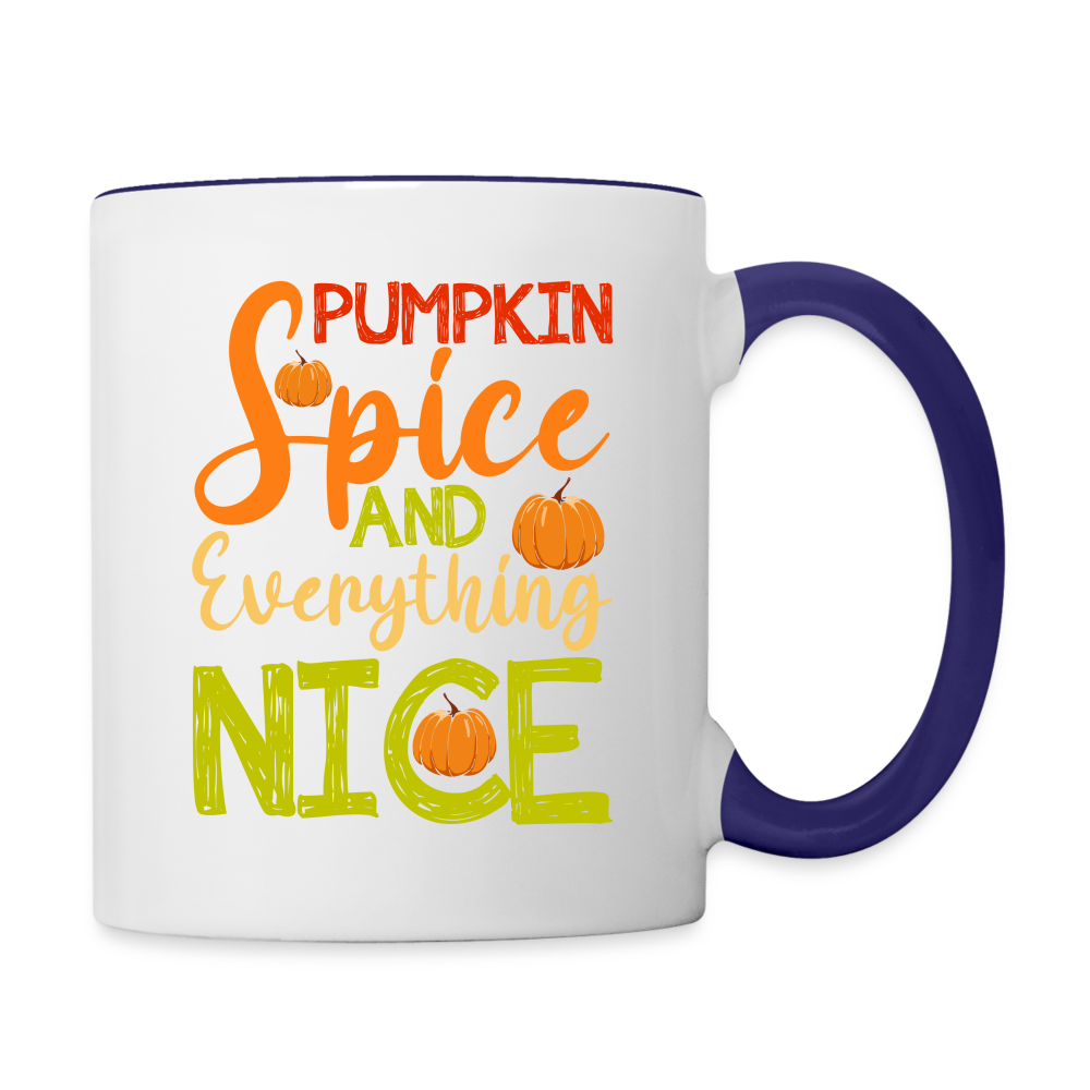 Pumpkin Spice and Everything Nice Coffee Mug - white/cobalt blue