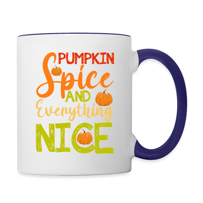 Pumpkin Spice and Everything Nice Coffee Mug - white/cobalt blue
