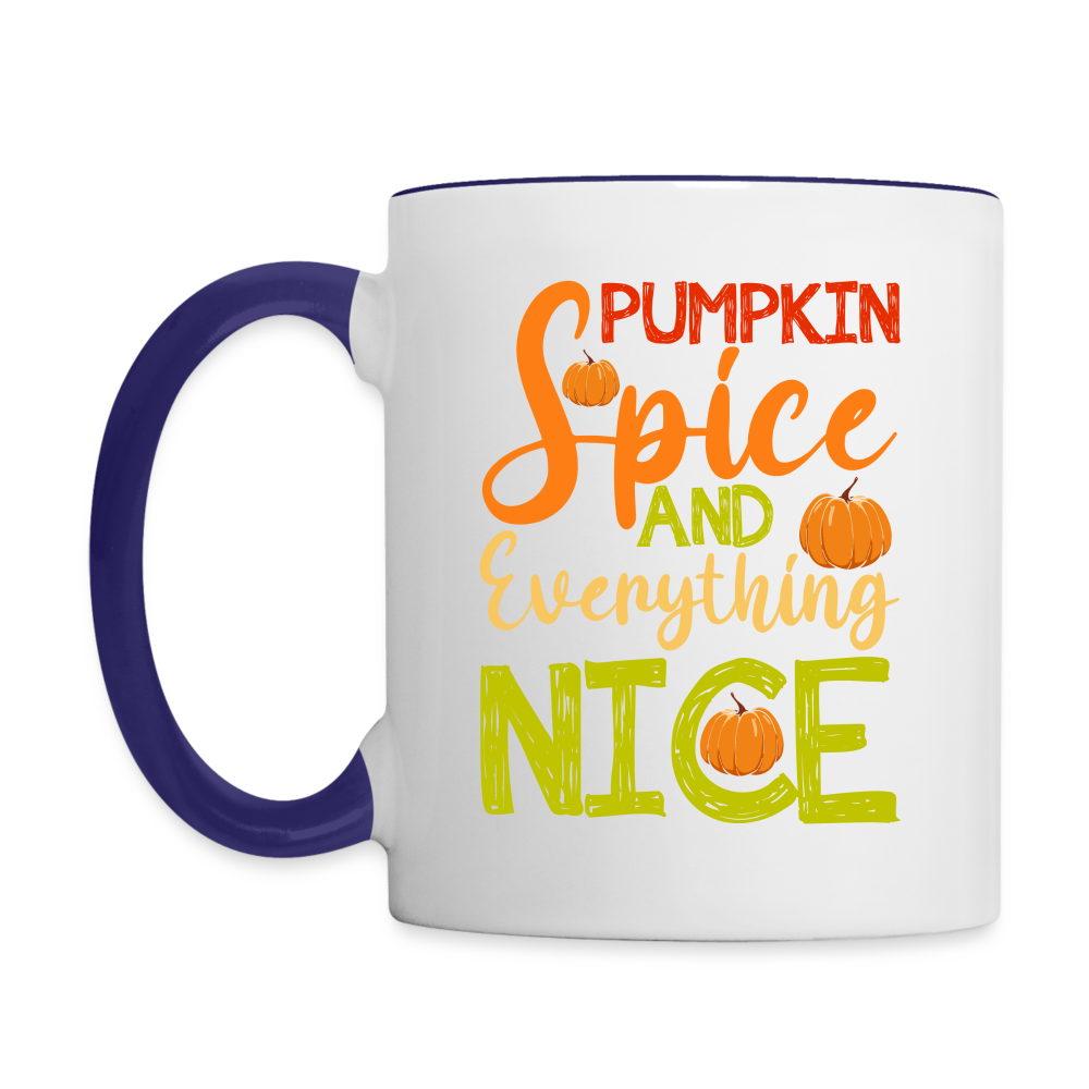 Pumpkin Spice and Everything Nice Coffee Mug - white/cobalt blue