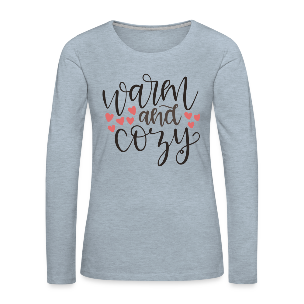 Warm and Cozy Women's Premium Long Sleeve T-Shirt Color: heather ice blue