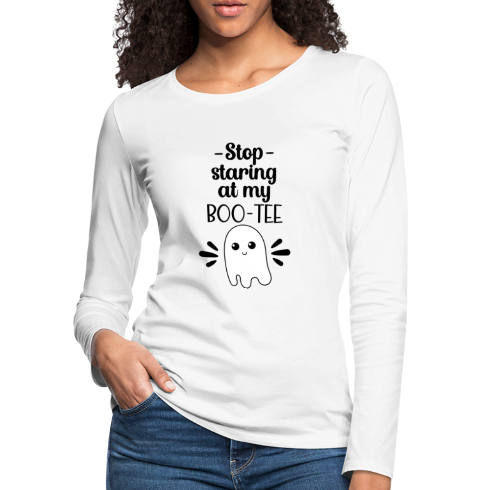 Stop Staring at my Boo-Tee Women's Premium Long Sleeve T-Shirt - white