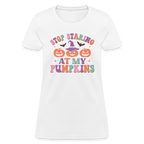 Stop Staring At My Pumpkins Women's Contoured T-Shirt