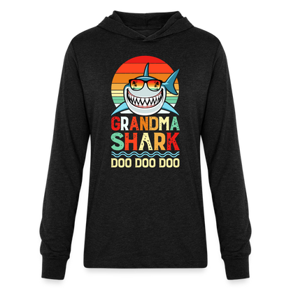 Grandma Shark Doo Doo Doo Long Sleeve Hoodie Shirt - heather black