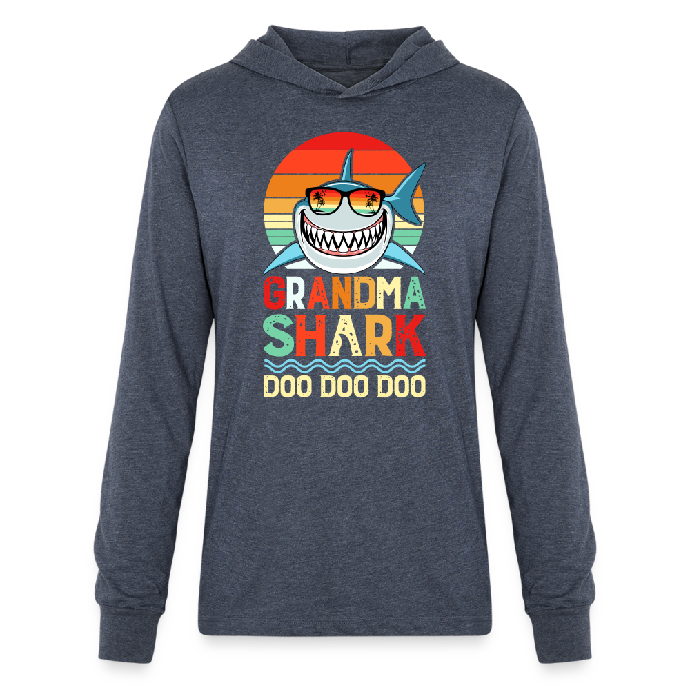 Grandma Shark Doo Doo Doo Long Sleeve Hoodie Shirt - heather navy