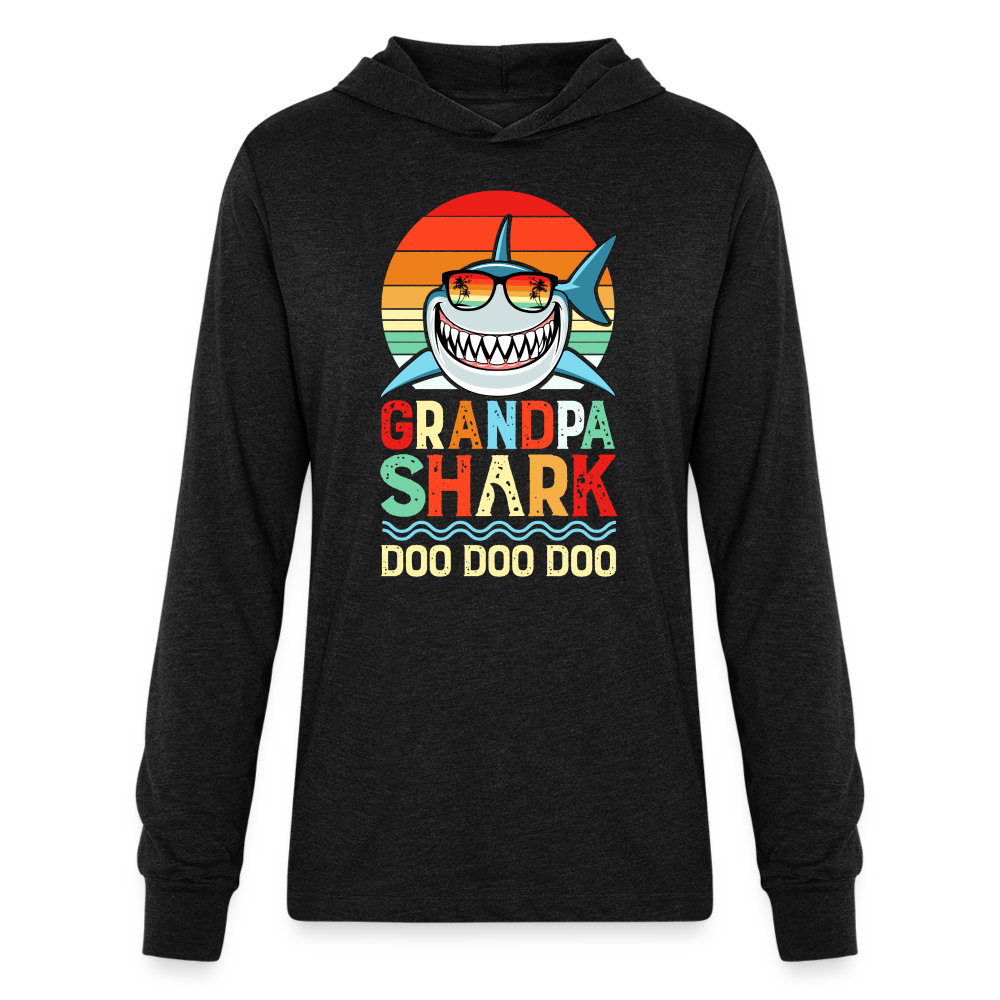 Grandpa Shark Doo Doo Doo Long Sleeve Hoodie Shirt - heather black
