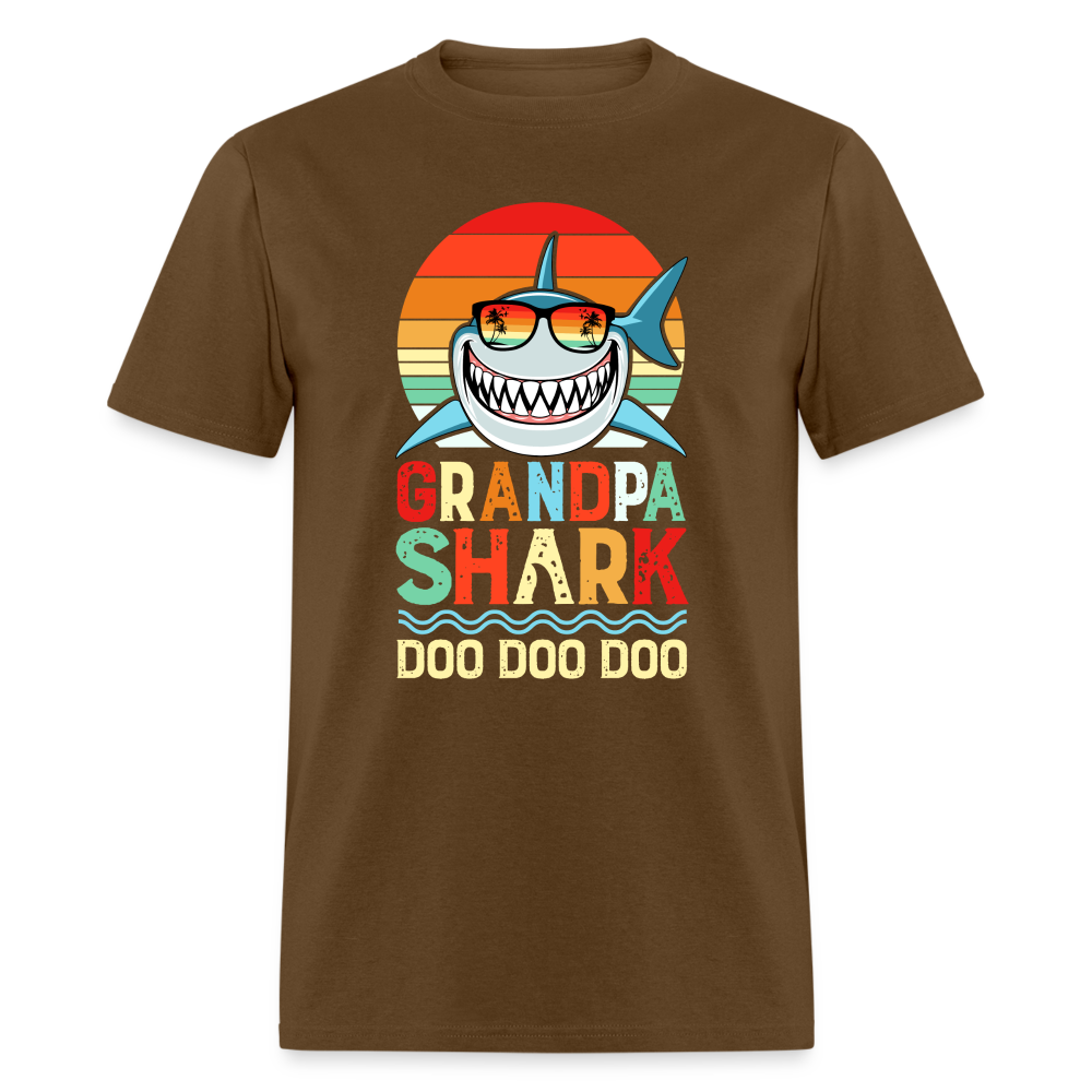Grandpa Shark Doo Doo Doo T-Shirt - brown