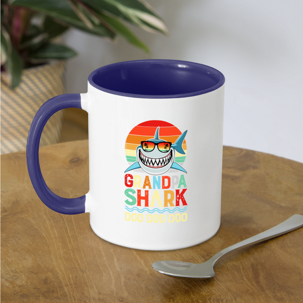 Grandpa Shark Doo Doo Doo Coffee Mug - white/cobalt blue