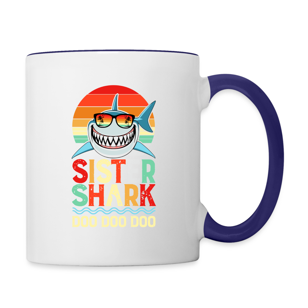 Sister Shark Doo Doo Doo Coffee Mug - white/cobalt blue