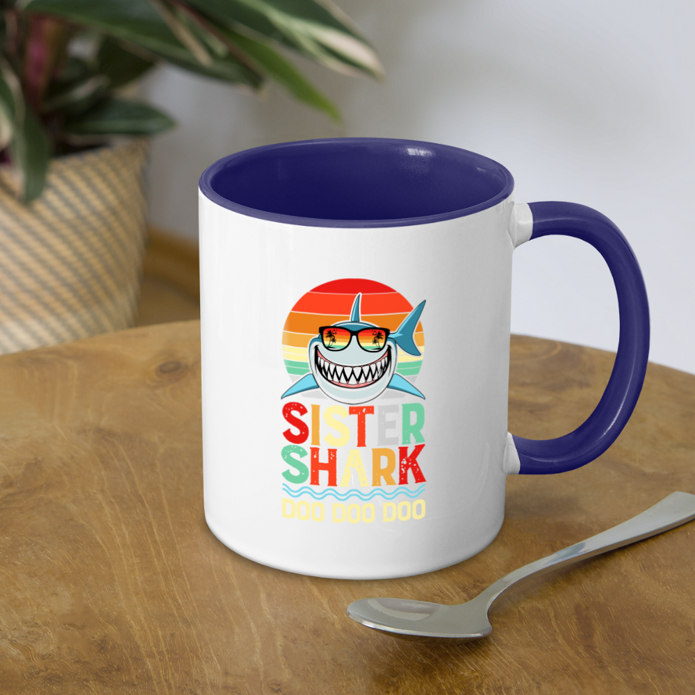 Sister Shark Doo Doo Doo Coffee Mug - white/cobalt blue