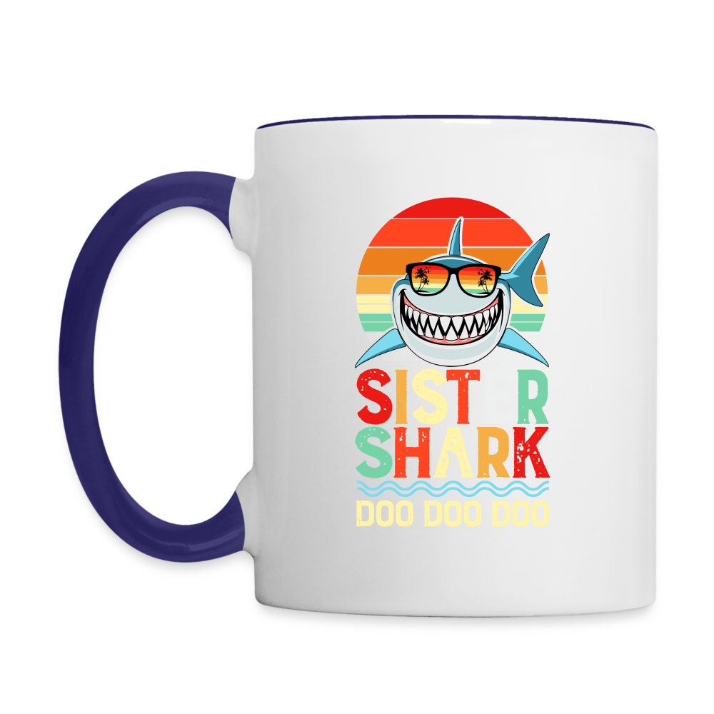 Sister Shark Doo Doo Doo Coffee Mug - white/cobalt blue