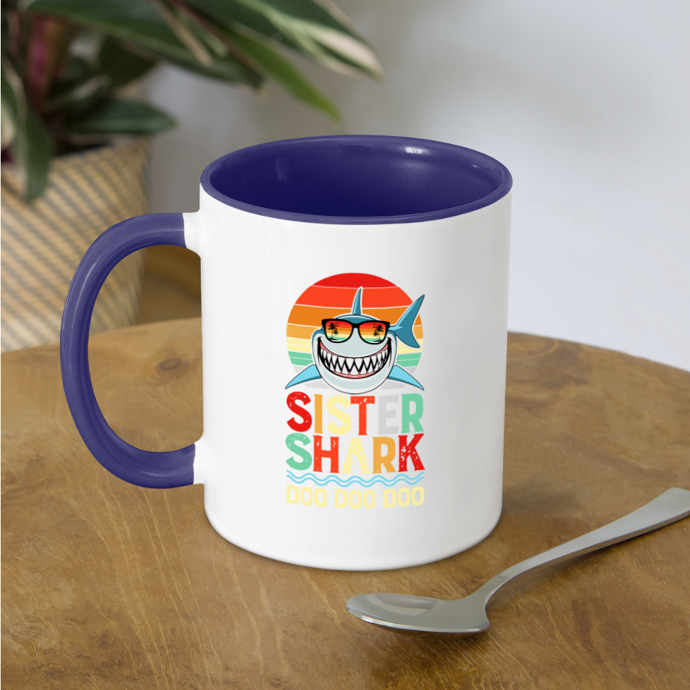 Sister Shark Doo Doo Doo Coffee Mug - white/cobalt blue