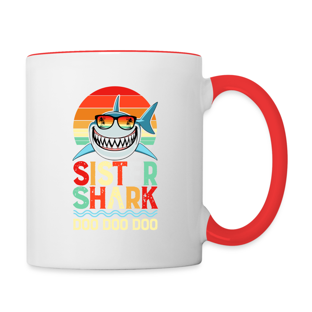 Sister Shark Doo Doo Doo Coffee Mug - white/red