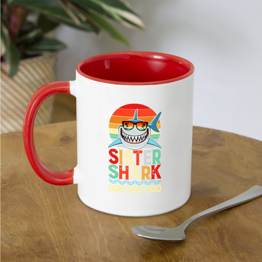 Sister Shark Doo Doo Doo Coffee Mug - white/red