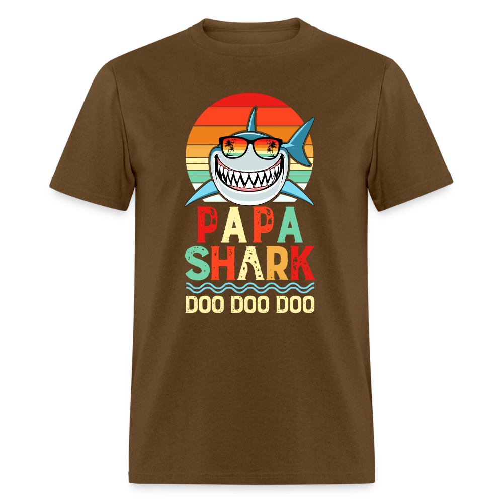 Papa Shark Doo Doo Doo T-Shirt - brown