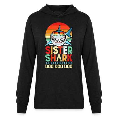 Sister Shark Doo Doo Doo Long Sleeve Hoodie Shirt - heather black