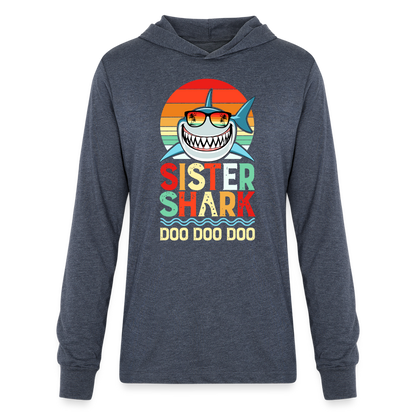 Sister Shark Doo Doo Doo Long Sleeve Hoodie Shirt - heather navy