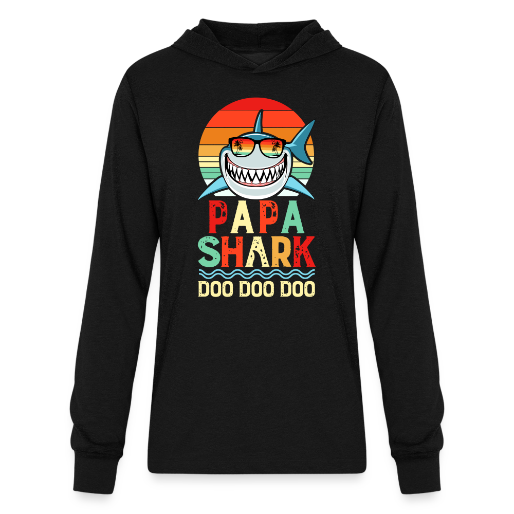 Papa Shark Doo Doo Doo Long Sleeve Hoodie Shirt - black