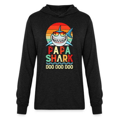 Papa Shark Doo Doo Doo Long Sleeve Hoodie Shirt - heather black