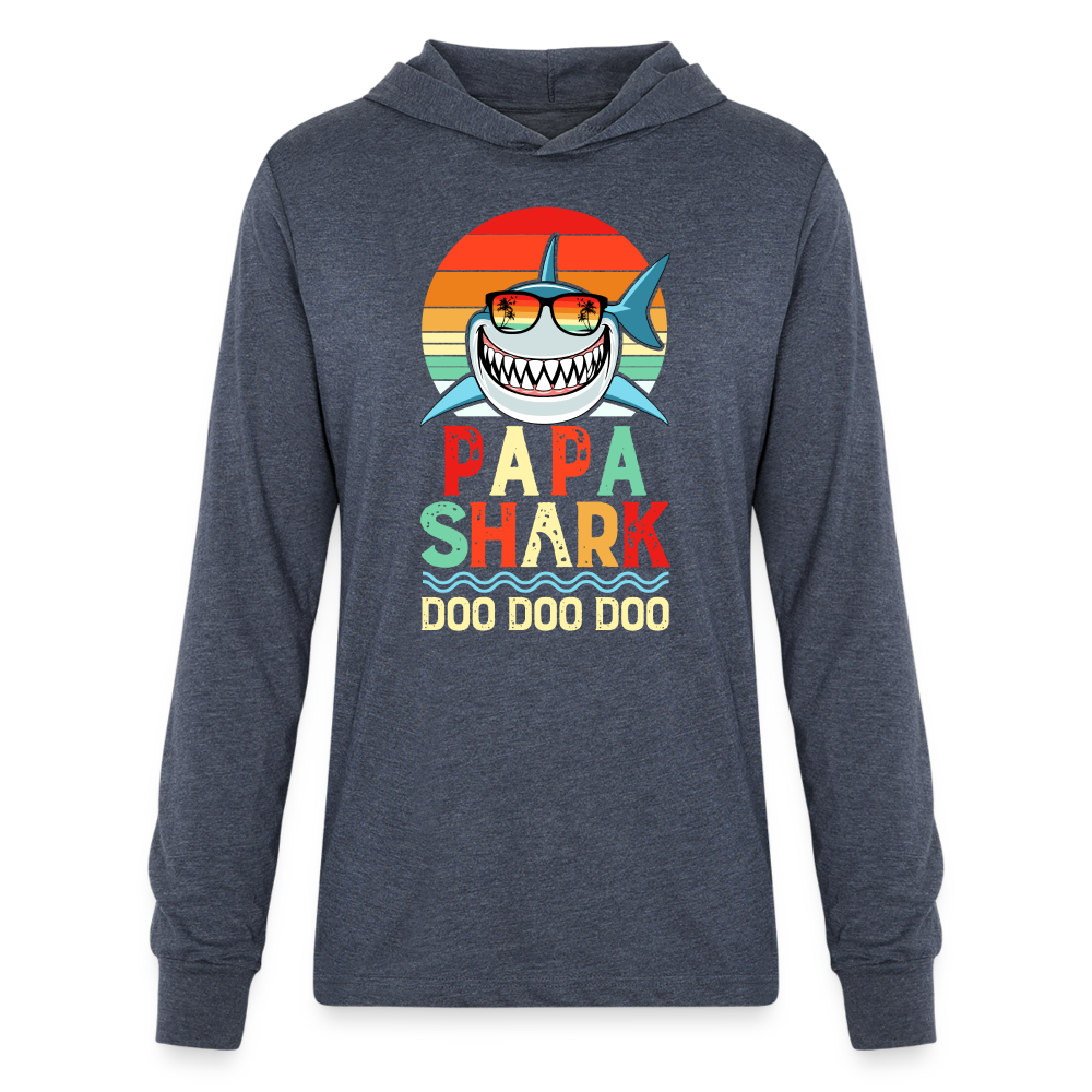 Papa Shark Doo Doo Doo Long Sleeve Hoodie Shirt - heather navy