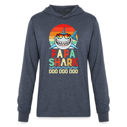 Papa Shark Doo Doo Doo Long Sleeve Hoodie Shirt - heather navy