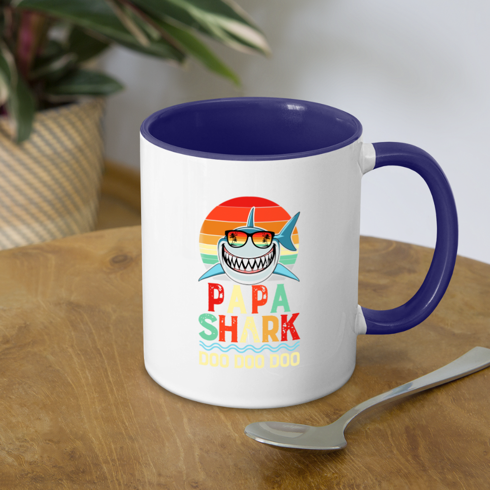 Papa Shark Doo Doo Doo Coffee Mug - white/cobalt blue