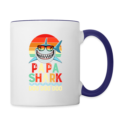 Papa Shark Doo Doo Doo Coffee Mug - white/cobalt blue