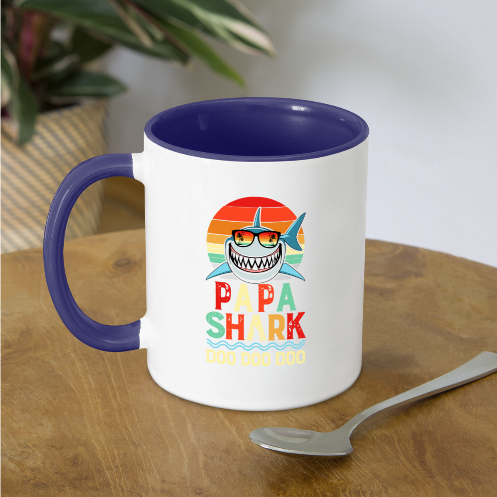 Papa Shark Doo Doo Doo Coffee Mug - white/cobalt blue