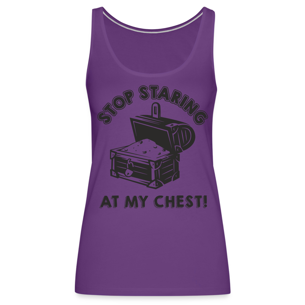 Stop Staring At My Chest Women’s Premium Tank Top - purple