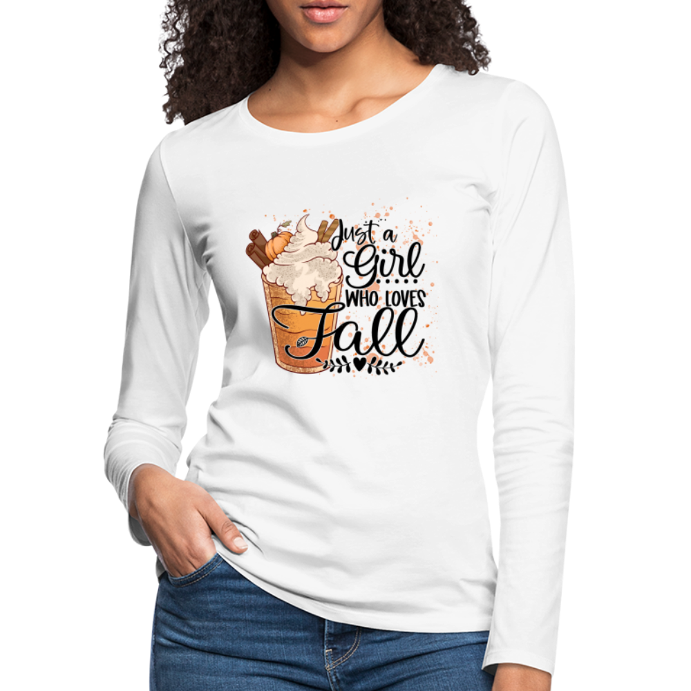 Just A Girl Who Loves Fall Women's Premium Long Sleeve T-Shirt - white