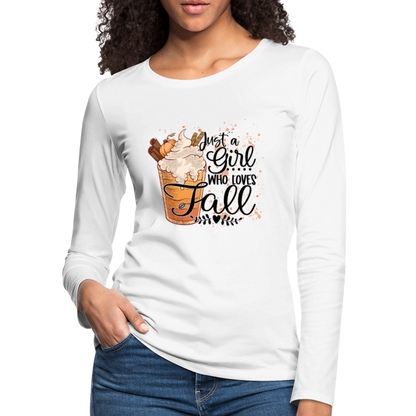 Just A Girl Who Loves Fall Women's Premium Long Sleeve T-Shirt - white