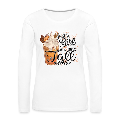 Just A Girl Who Loves Fall Women's Premium Long Sleeve T-Shirt - white