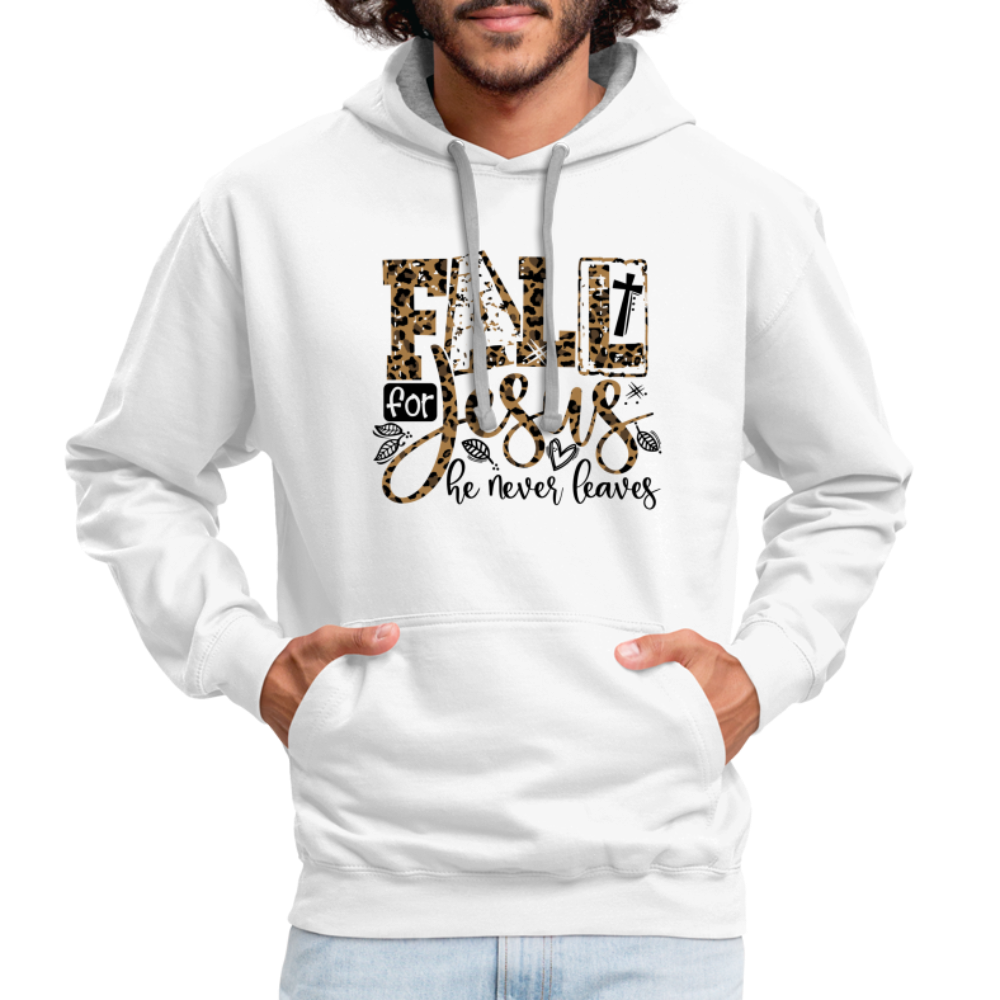 Fall for Jesus He Never Leaves Hoodie - white/gray