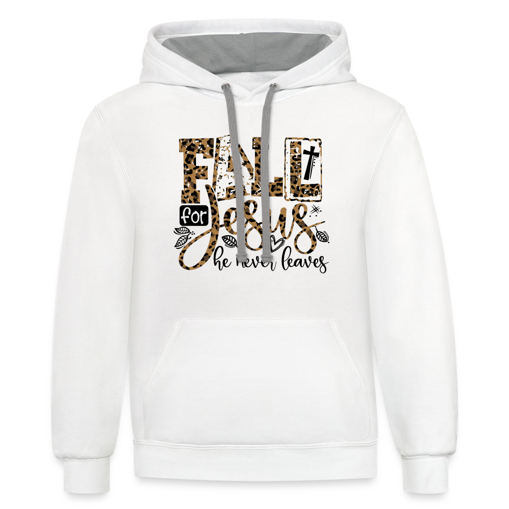 Fall for Jesus He Never Leaves Hoodie - white/gray