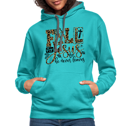 Fall for Jesus He Never Leaves Hoodie - scuba blue/asphalt