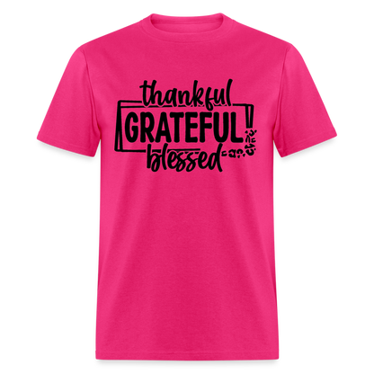 Thankful Grateful Blessed T-Shirt - fuchsia