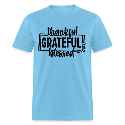 Thankful Grateful Blessed T-Shirt - aquatic blue