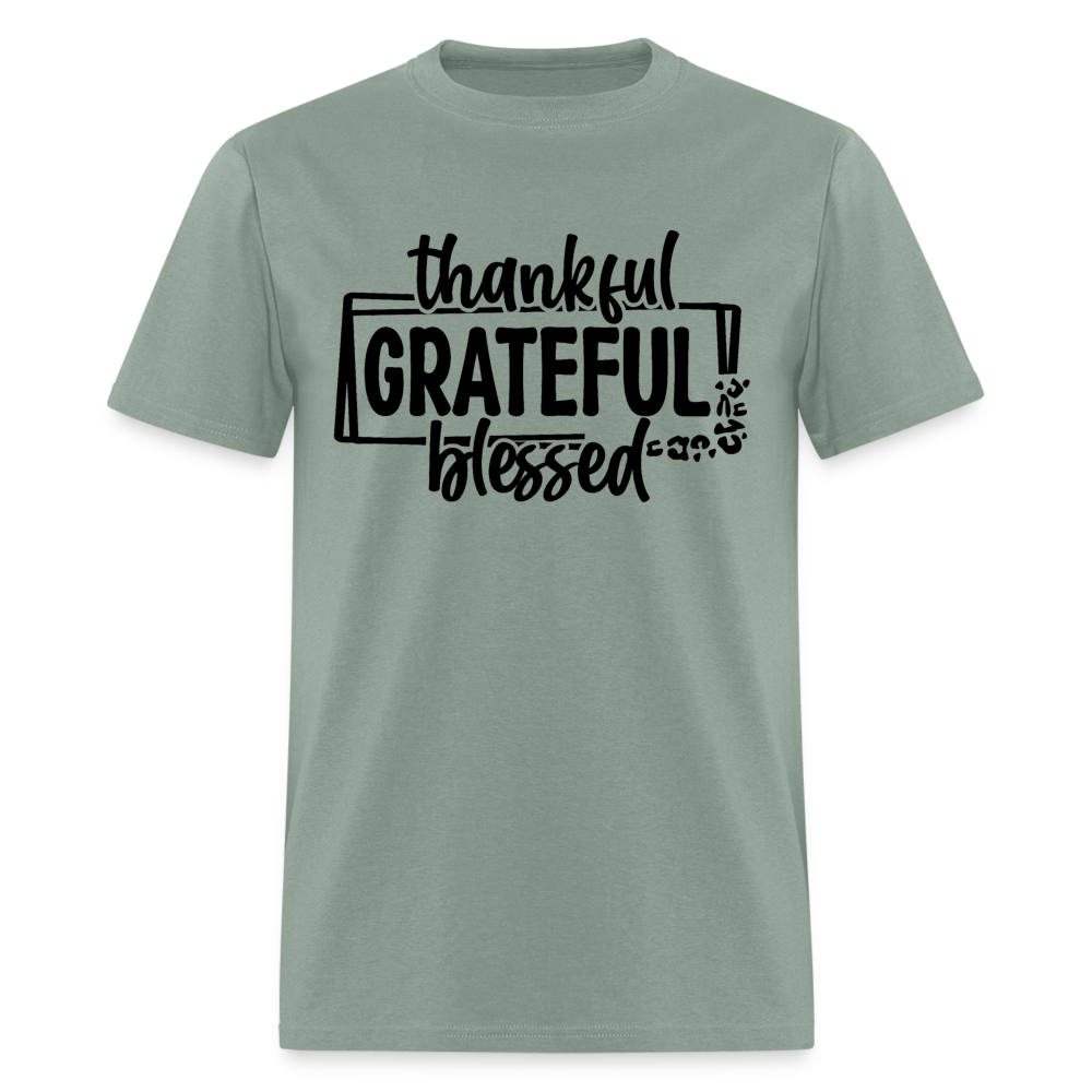 Thankful Grateful Blessed T-Shirt - sage