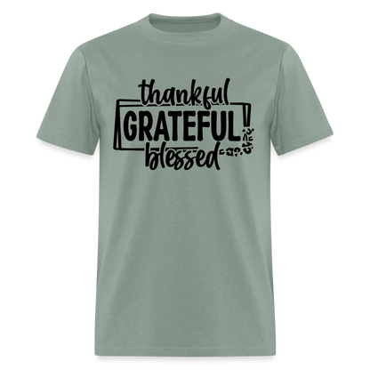 Thankful Grateful Blessed T-Shirt - sage