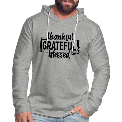 Thankful Grateful Blessed Lightweight Terry Hoodie - heather gray