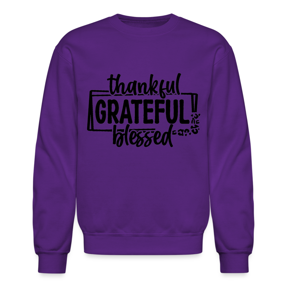 Thankful Grateful Blessed Sweatshirt - purple