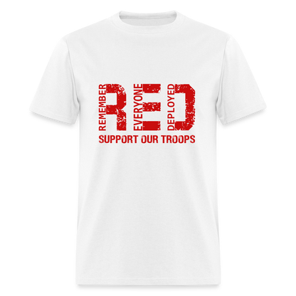 RED Remember Everyone Deployed T-Shirt (Support Our Troops) - white