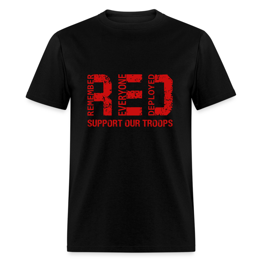 RED Remember Everyone Deployed T-Shirt (Support Our Troops) - black