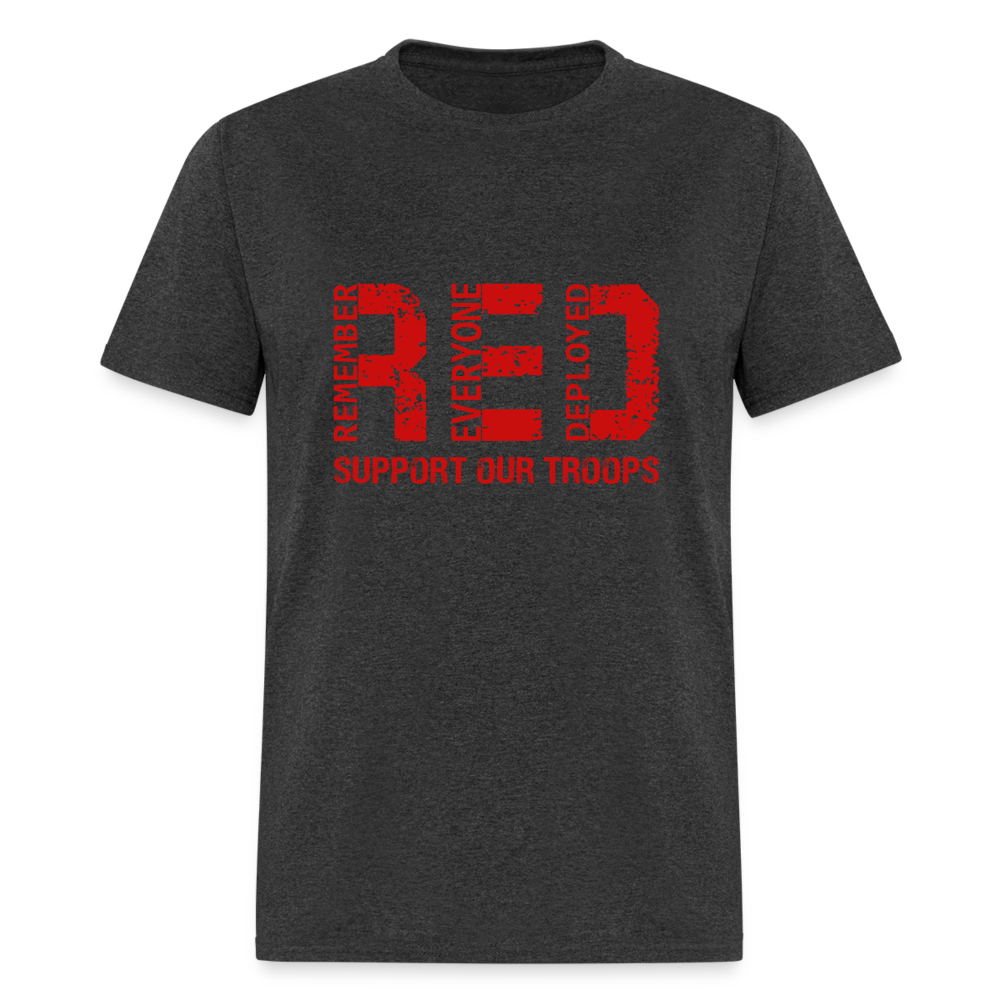 RED Remember Everyone Deployed T-Shirt (Support Our Troops) - heather black