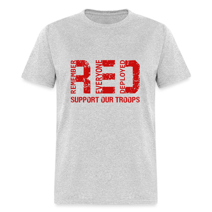RED Remember Everyone Deployed T-Shirt (Support Our Troops) - heather gray