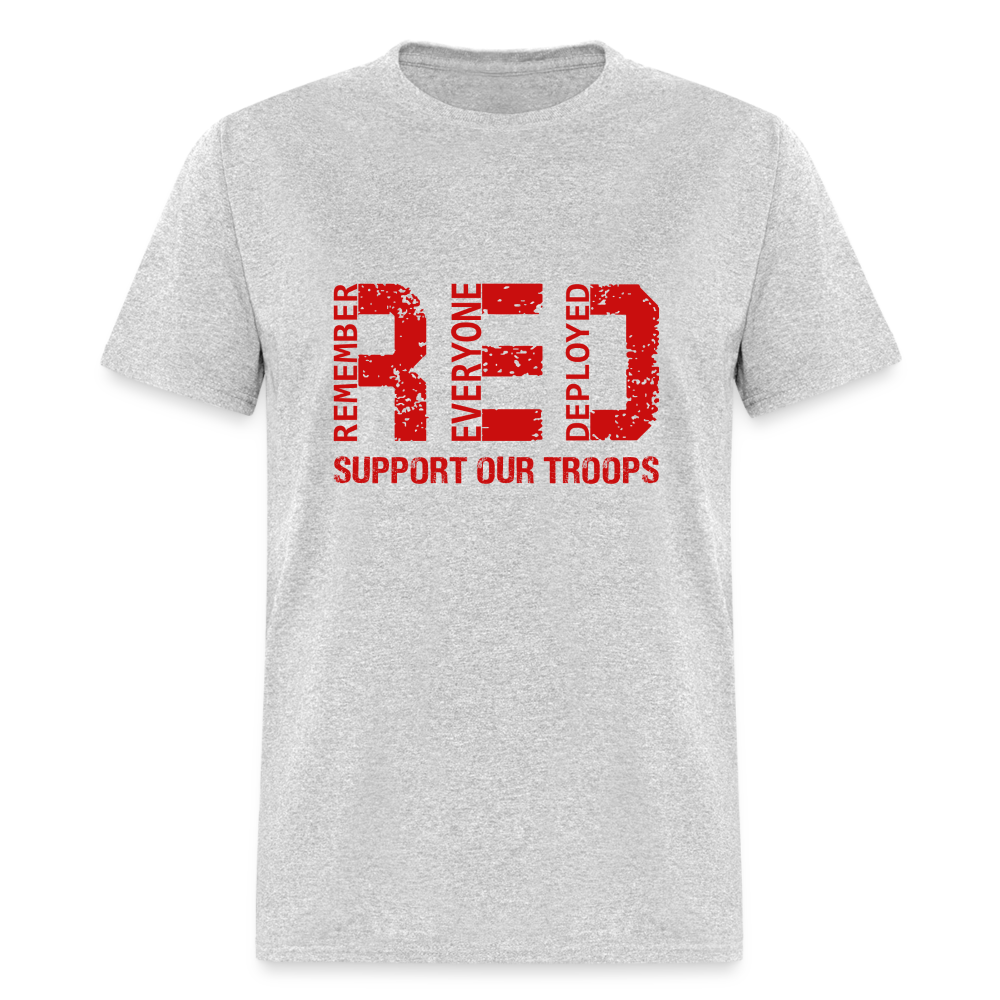 RED Remember Everyone Deployed T-Shirt (Support Our Troops) - heather gray