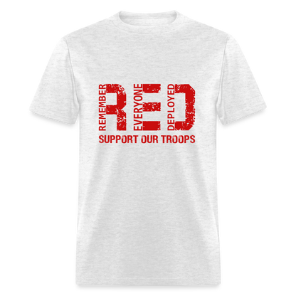 RED Remember Everyone Deployed T-Shirt (Support Our Troops) - light heather gray