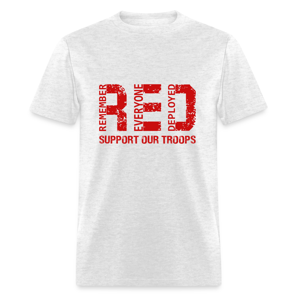 RED Remember Everyone Deployed T-Shirt (Support Our Troops) - light heather gray